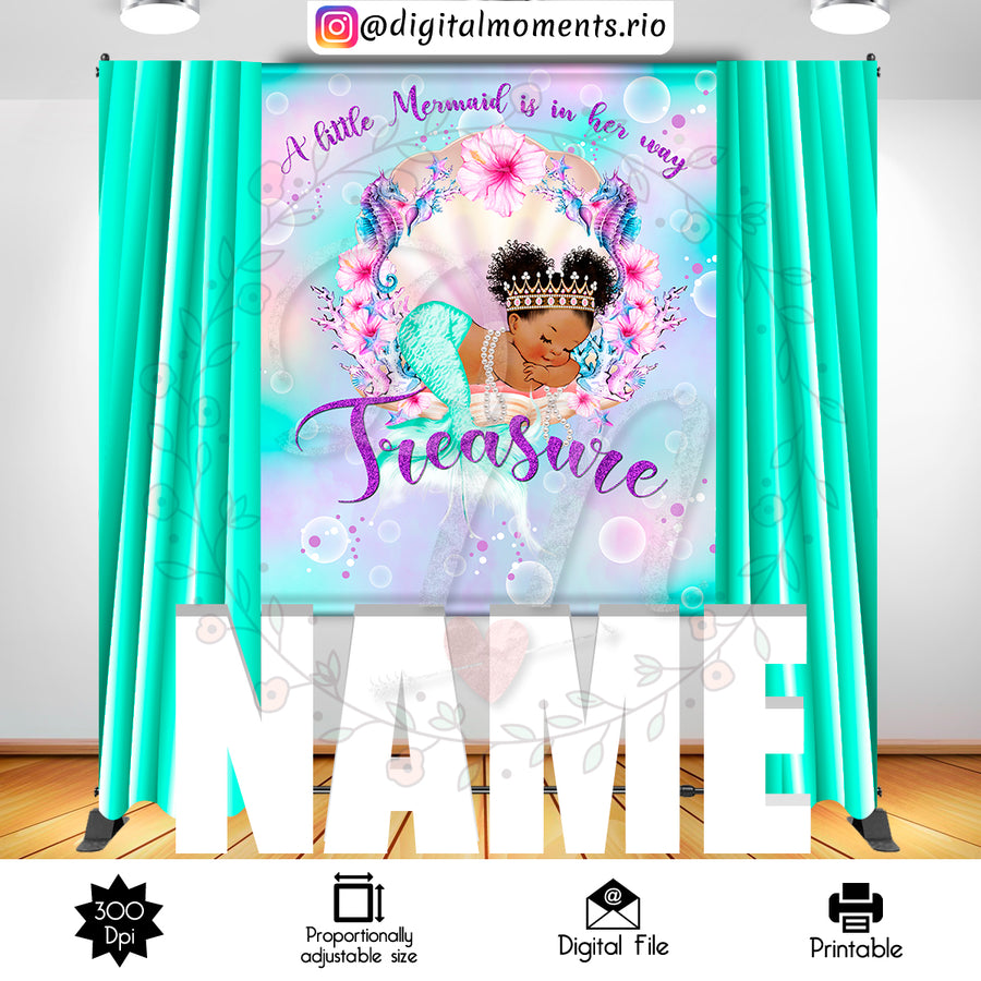 Mermaid 5x6 Custom backdrop, Digital file only | Custom Digital Download for Kids Party or Event
