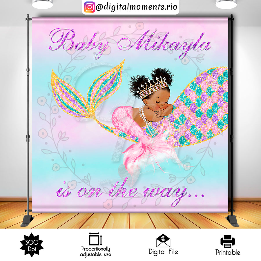 Mermaid 8x8 Custom backdrop, Digital file only | Custom Digital Download for Kids Party or Event