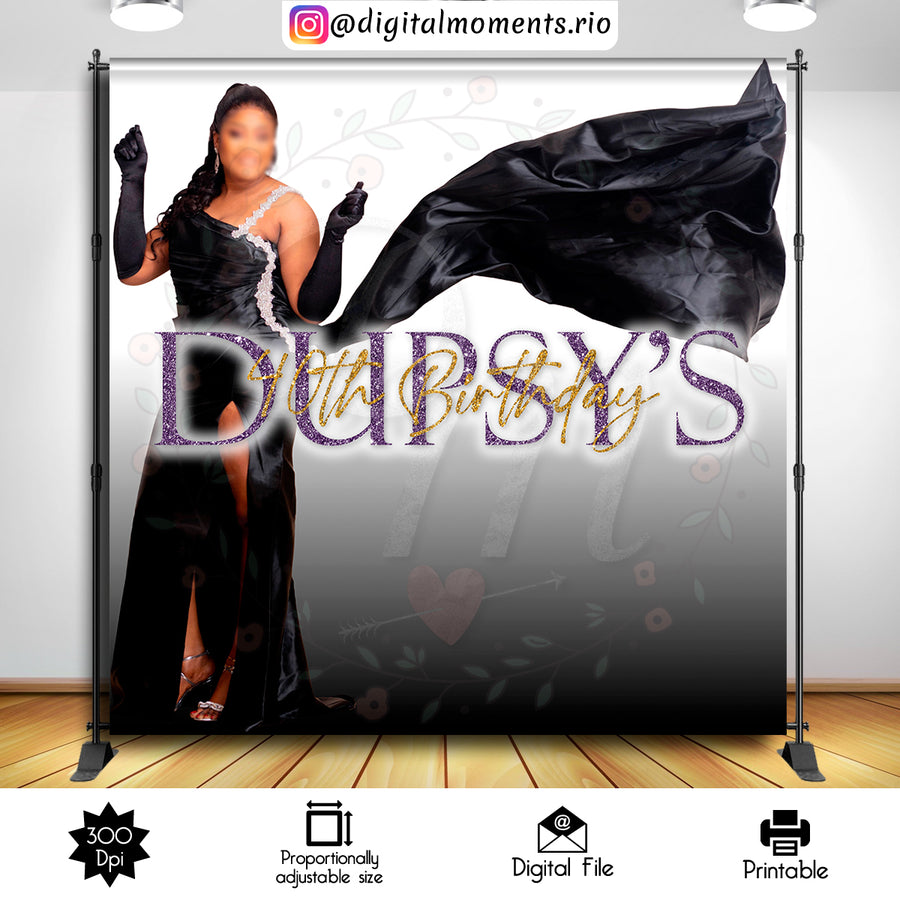 Glam Birthday 8x8 Custom Backdrop with 1 picture, Digital file only | Custom Digital Download for Kids Party or Event