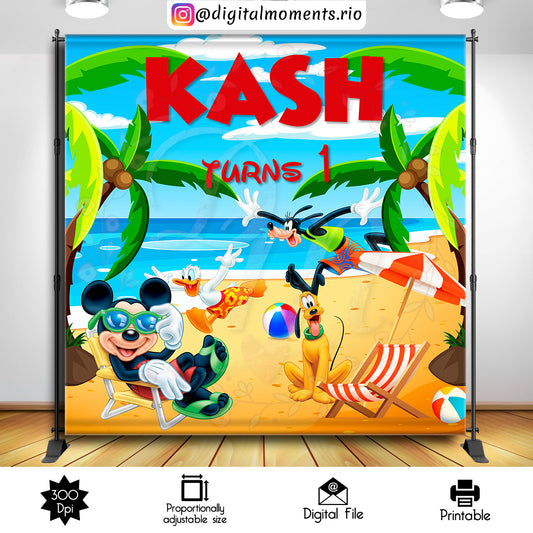 Mickey Mouse Beach Party 8x8 Fondo personalizado, solo archivo digital