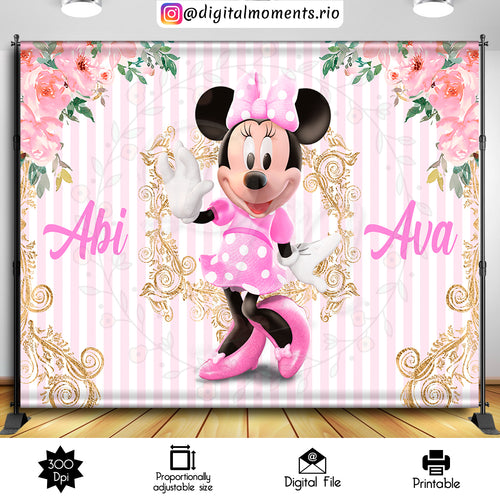 Minnie Floral 8x6, events, mouse, minnie, custom, 10x8, backdrop