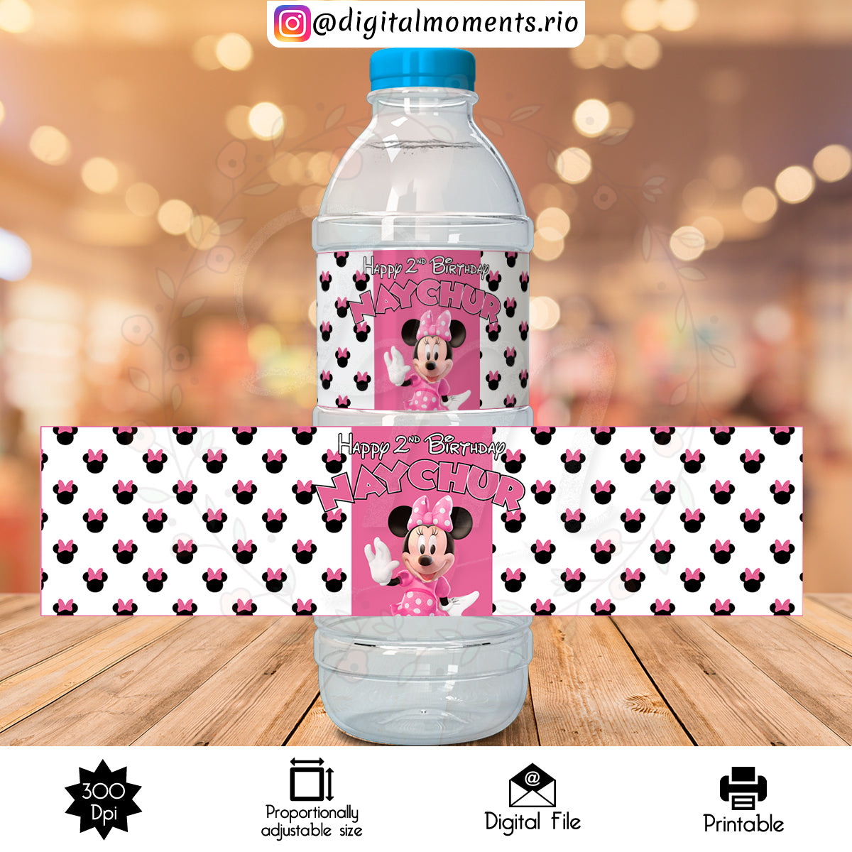 Minnie Mouse Custom Water Bottle Label, Digital file only