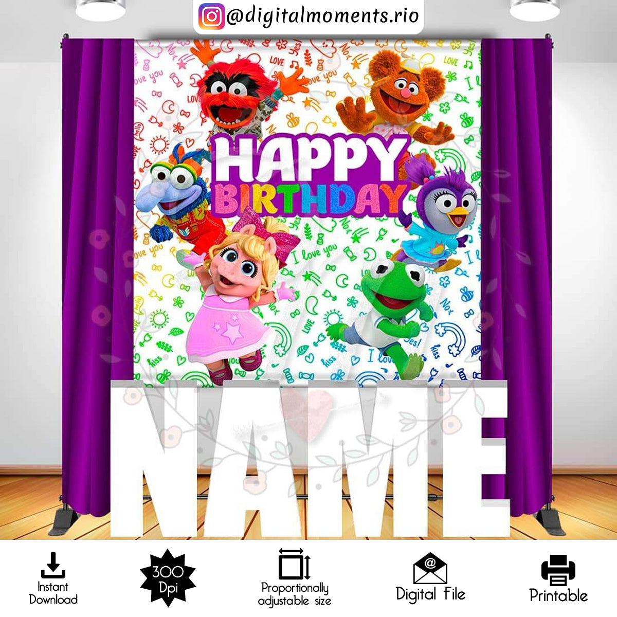 Diseño de fondo digital Muppet Babies 6x6, descarga instantánea