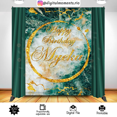 Green and Gold Marble - Backdrop - Birthday