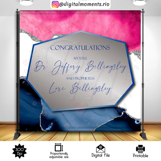 Blue, Pink and Silver Marble 8x8 custom backdrop, Digital file only