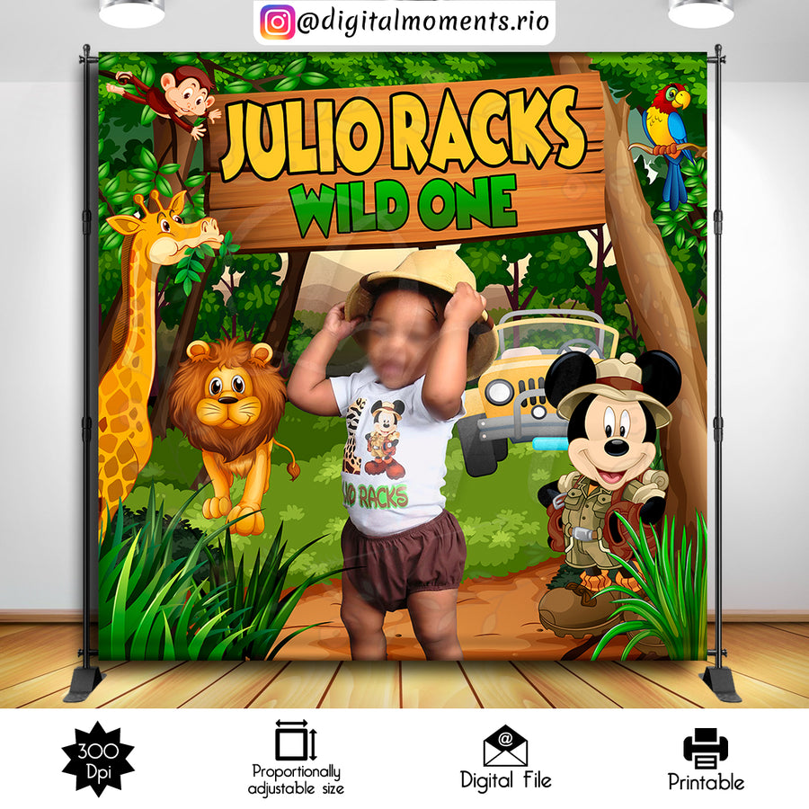 Mickey Safari 8x8 Custom Backdrop with 1 picture, Digital file only | Custom Digital Download for Kids Party or Event