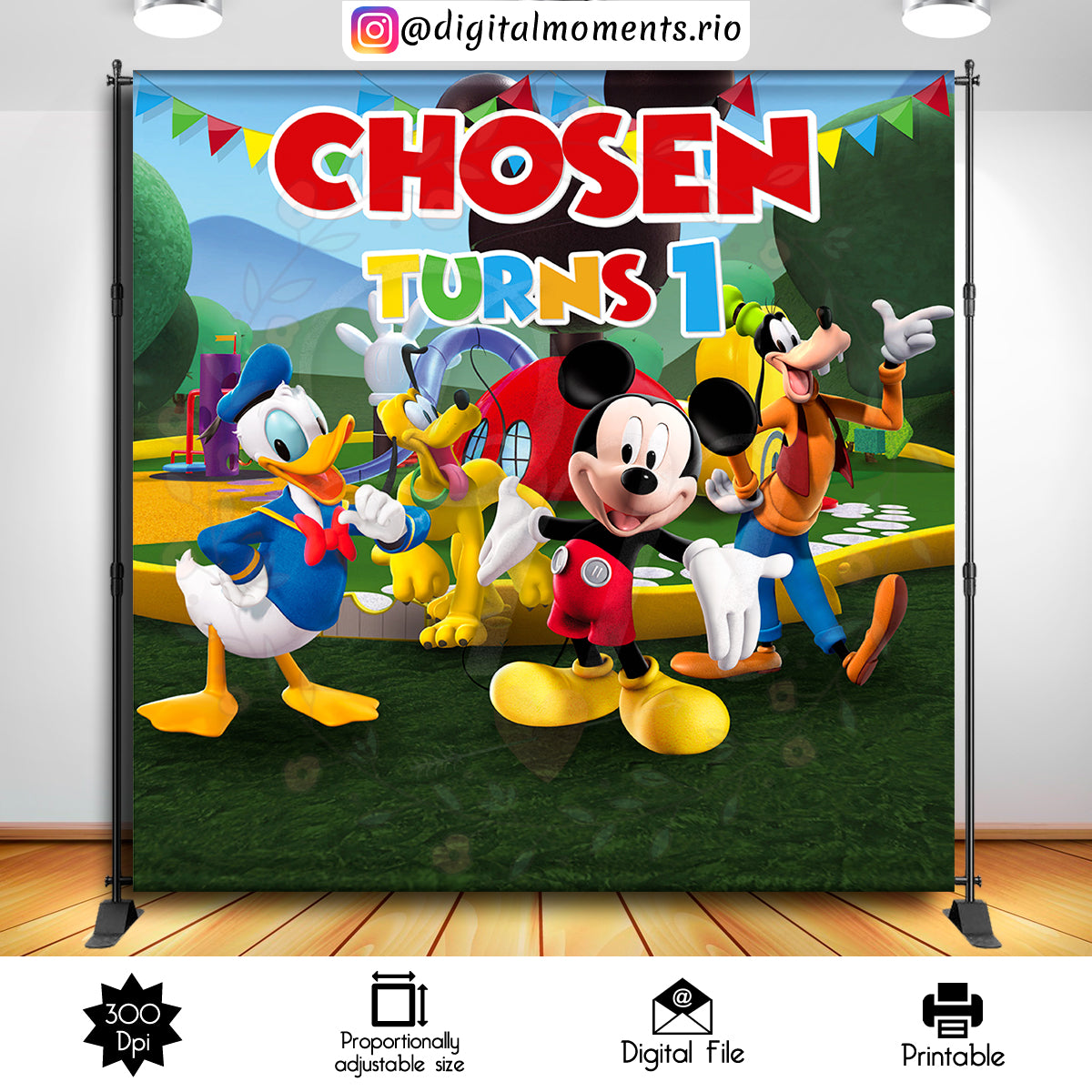 Mickey Clubhouse 8x8 Fondo personalizado, solo archivo digital