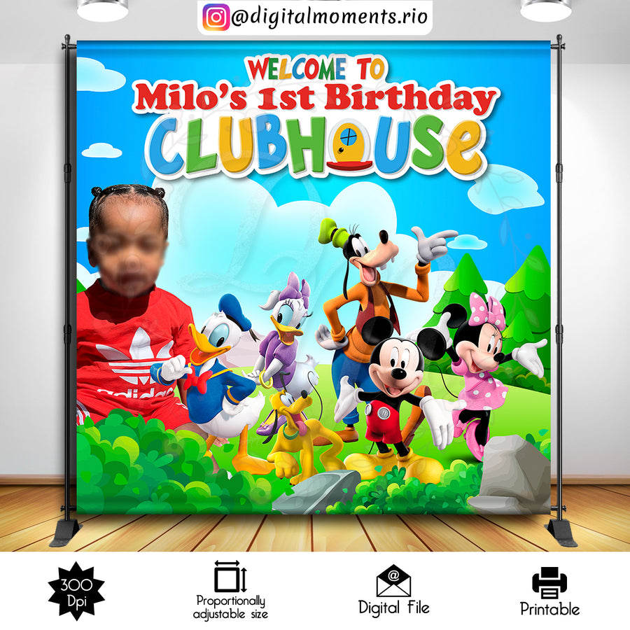 Mickey Mouse 8x8 Custom Backdrop with one picture, Digital file only | Custom Digital Download for Kids Party or Event