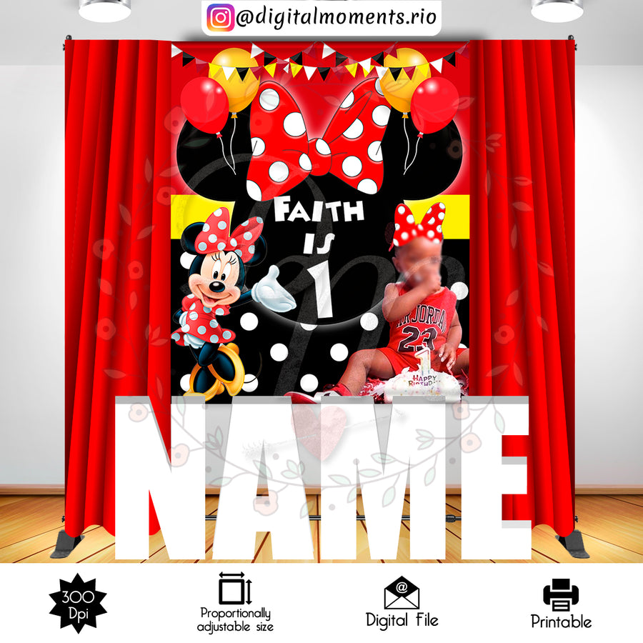 Minnie 5x6 Custom backdrop with picture, Digital file only | Custom Digital Download for Kids Party or Event