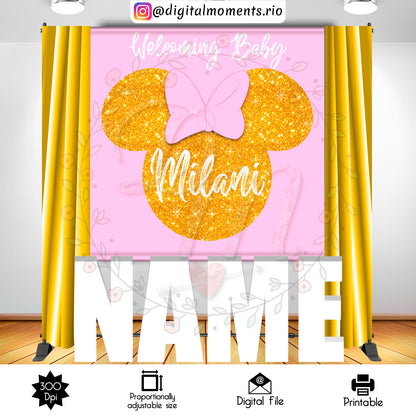 Minnie Gold 6x6, events, mouse, minnie, custom, backdrop, 6x6