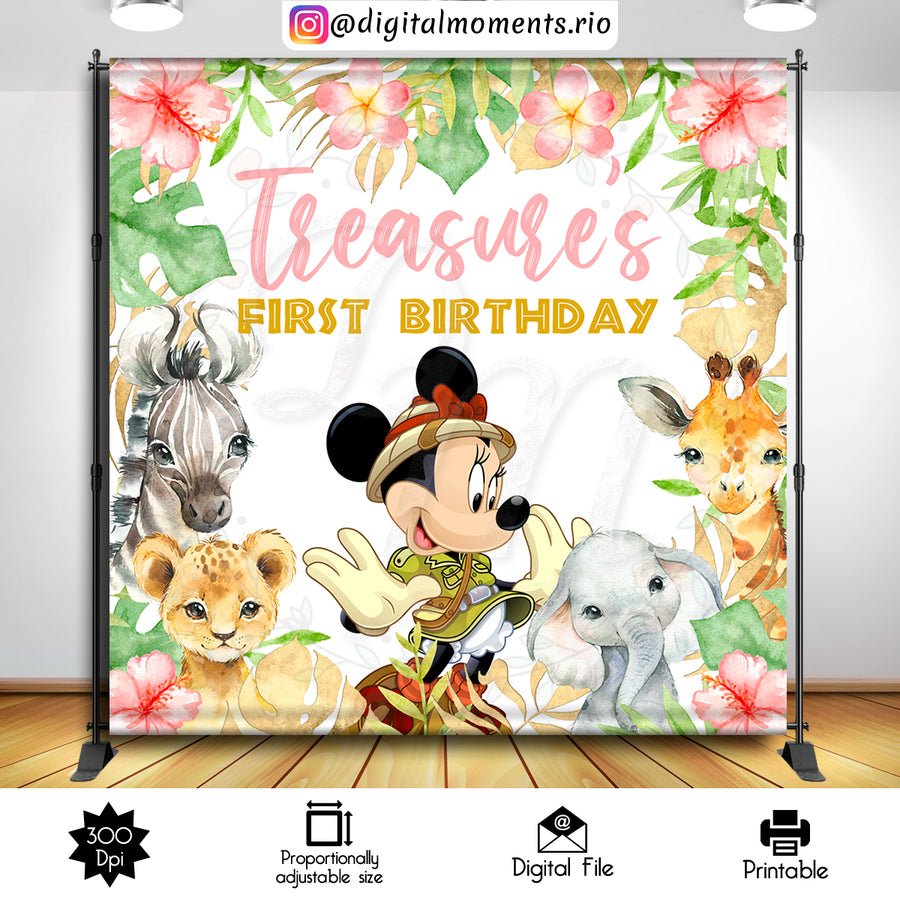 Minnie Mouse Safari 8x8 Custom Backdrop, Digital file only | Custom Digital Download for Kids Party or Event