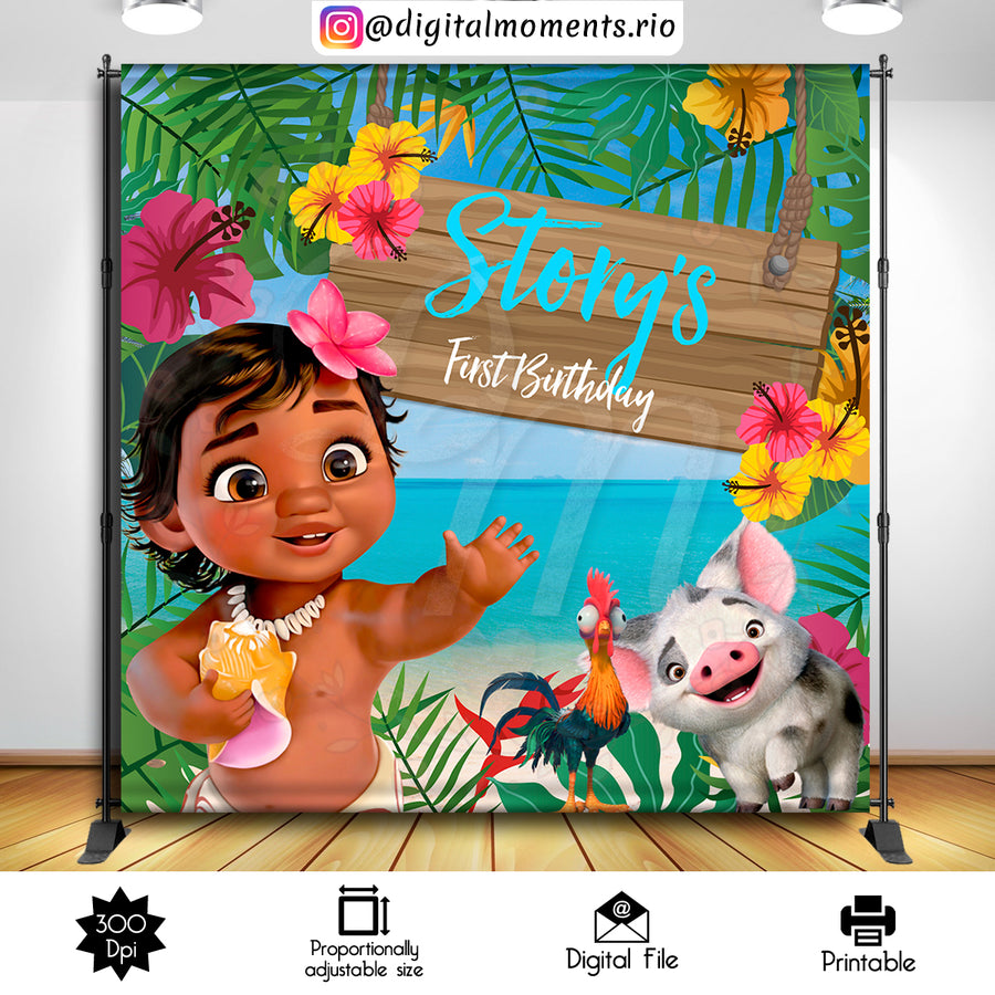 Baby Moana 8x8 Custom Backdrop, Digital file only | Custom Digital Download for Kids Party or Event