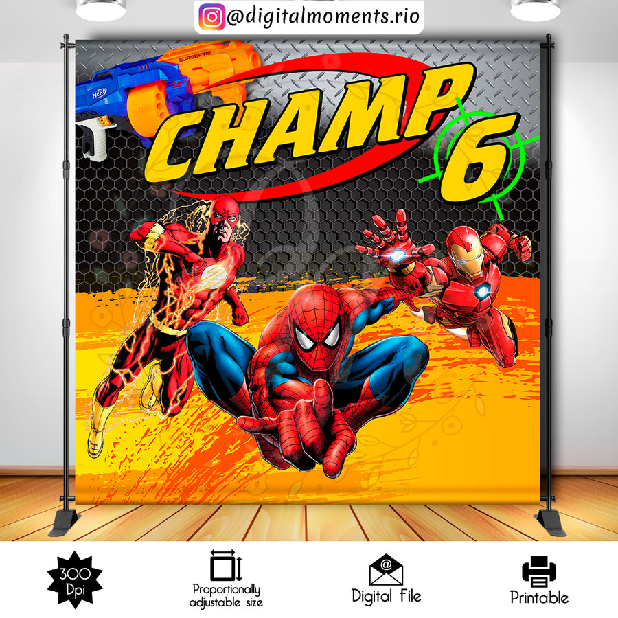 Nerf Heroes 8x8 Custom backdrop, Digital file only | Custom Digital Download for Kids Party or Event