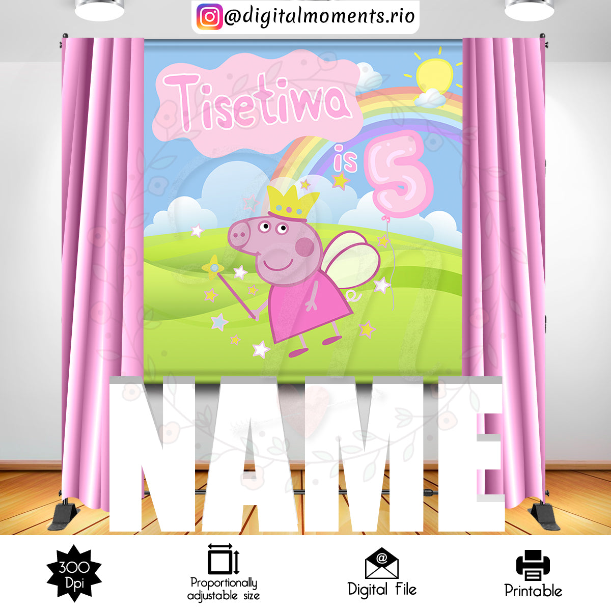 Peppa Pig 6x6 Fondo personalizado, solo archivo digital