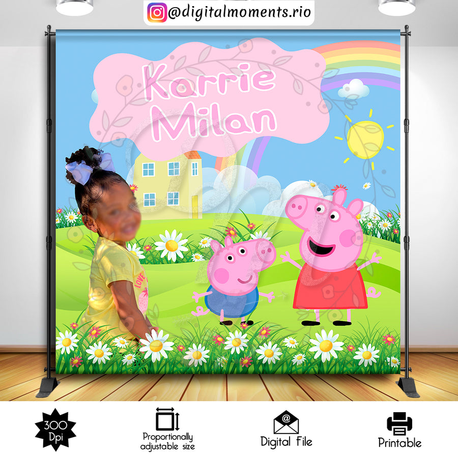 Peppa Pig 8x8 Custom Backdrop with picture, Digital file only | Custom Digital Download for Kids Party or Event