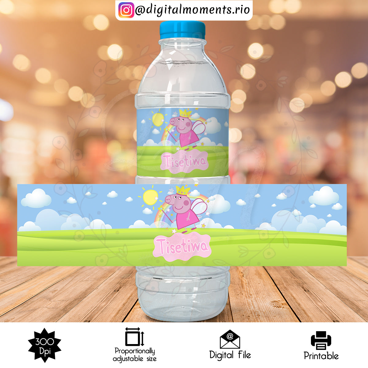 Etiqueta de botella de agua personalizada de Peppa Pig, solo archivo digital