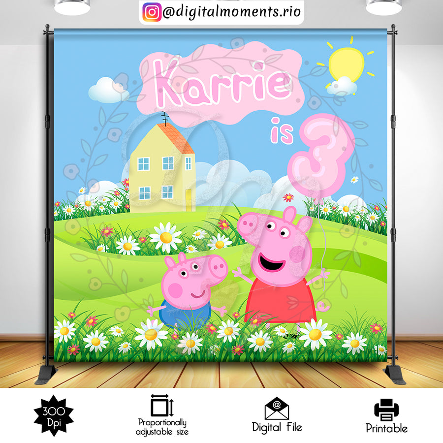 Peppa Pig 8x8 Custom Backdrop, Digital file only | Custom Digital Download for Kids Party or Event