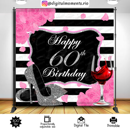 Pink Roses, Black and White 8x8 Custom Backdrop, DIGITAL FILE ONLY