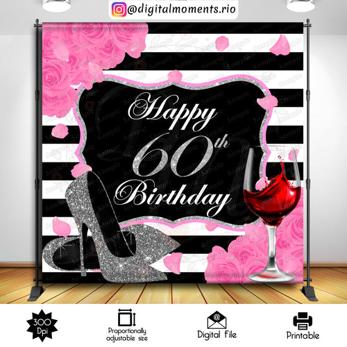 Pink Roses Stripes 8x8, events, pink, custom, white, 8x8, black, backdrop, roses