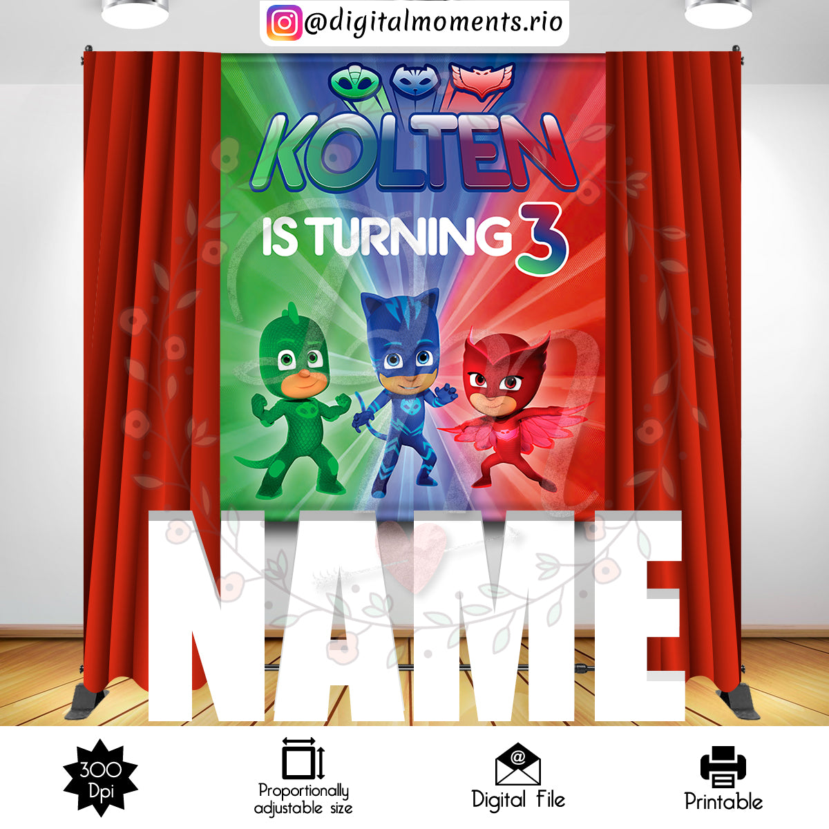 PJ Masks 5x6 Fondo personalizado, solo archivo digital