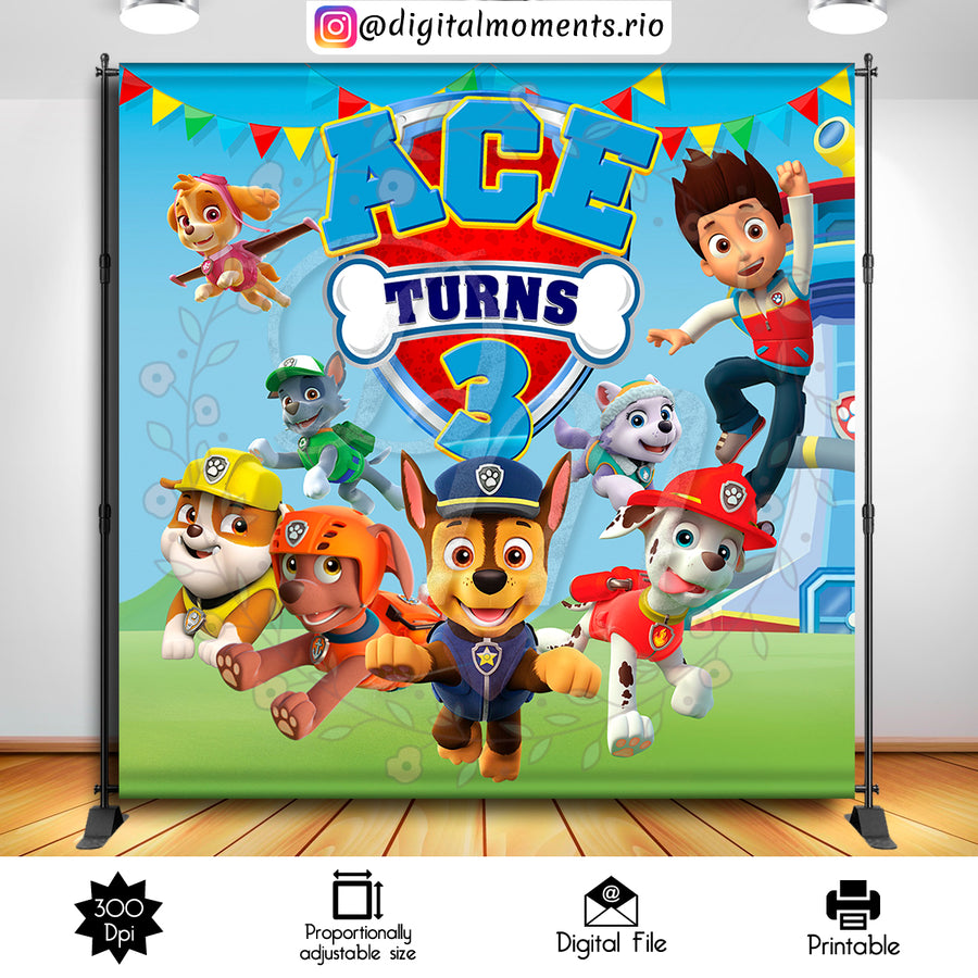 Paw Patrol 8x8 Custom Backdrop, Digital file only | Custom Digital Download for Kids Party or Event