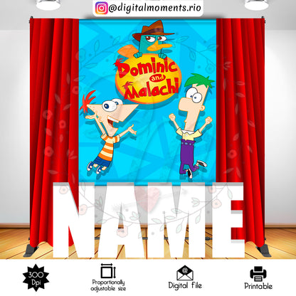 Phineas E Ferb Surfing   5x6, events, ferb, custom, 5x6, phineas, backdrop