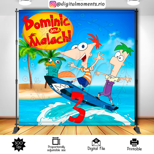 Phineas E Ferb Surfing   8x8, events, ferb, custom, phineas, 8x8, backdrop