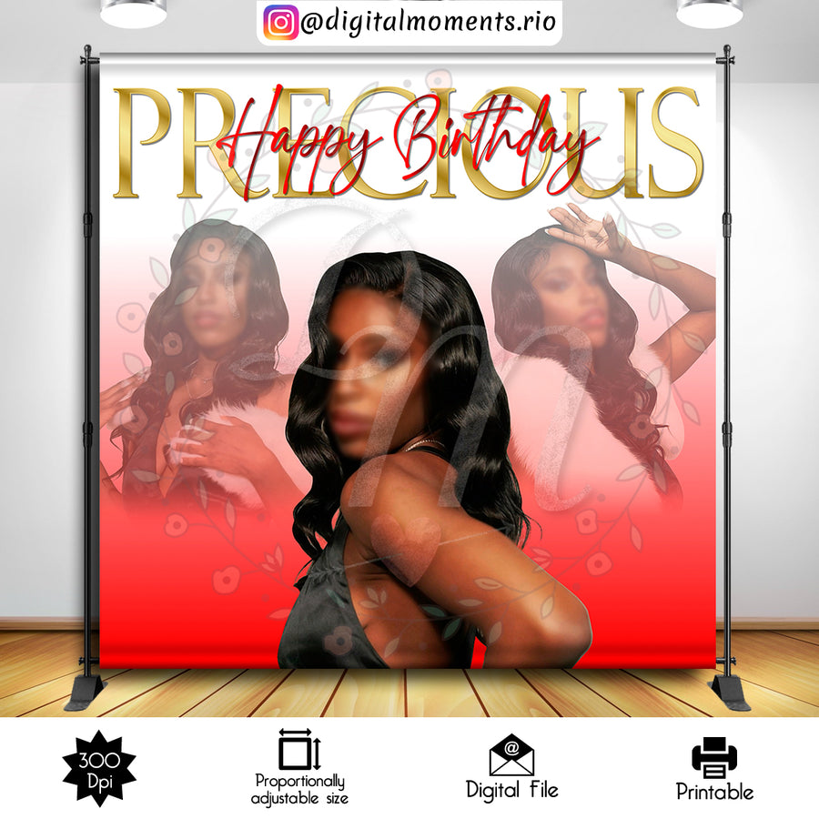Glam Birthday 8x8 Custom Backdrop with 3 pictures, Digital file only | Custom Digital Download for Kids Party or Event
