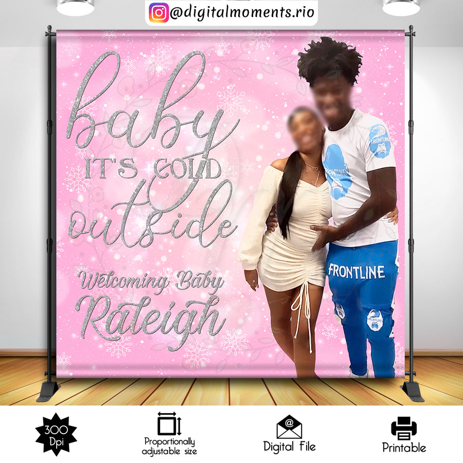 Baby it is cold outside 8x8 Custom Backdrop with picture, Digital file only | Custom Digital Download for Kids Party or Event