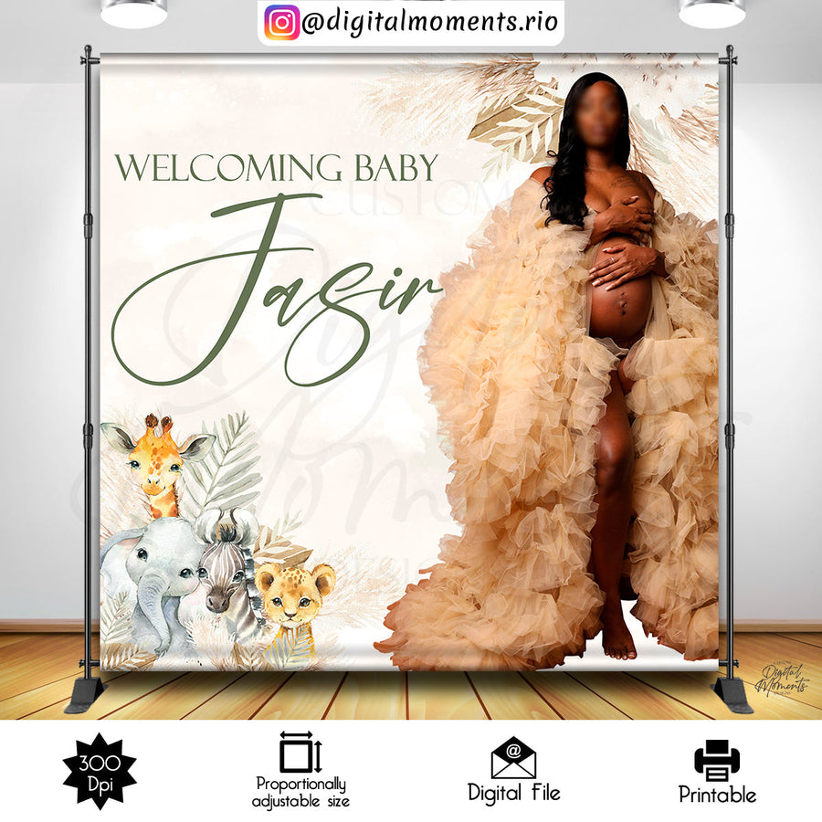 Baby Animals Safari 8x8 Custom Backdrop with 1 picture, Digital file only | Custom Digital Download for Kids Party or Event