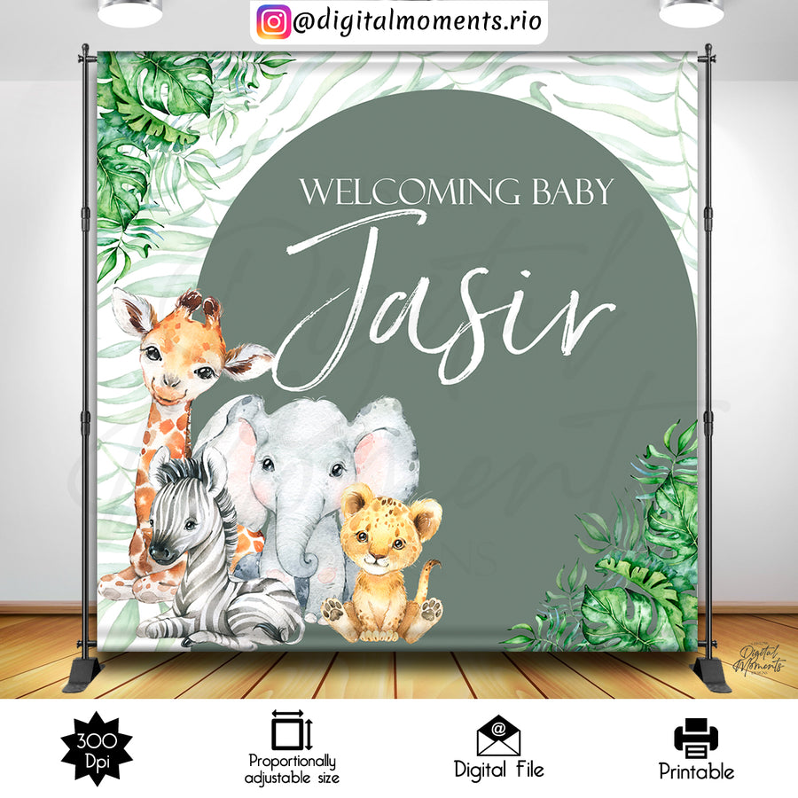 Baby Animals Safari 8x8 Custom Backdrop, Digital file only | Custom Digital Download for Kids Party or Event
