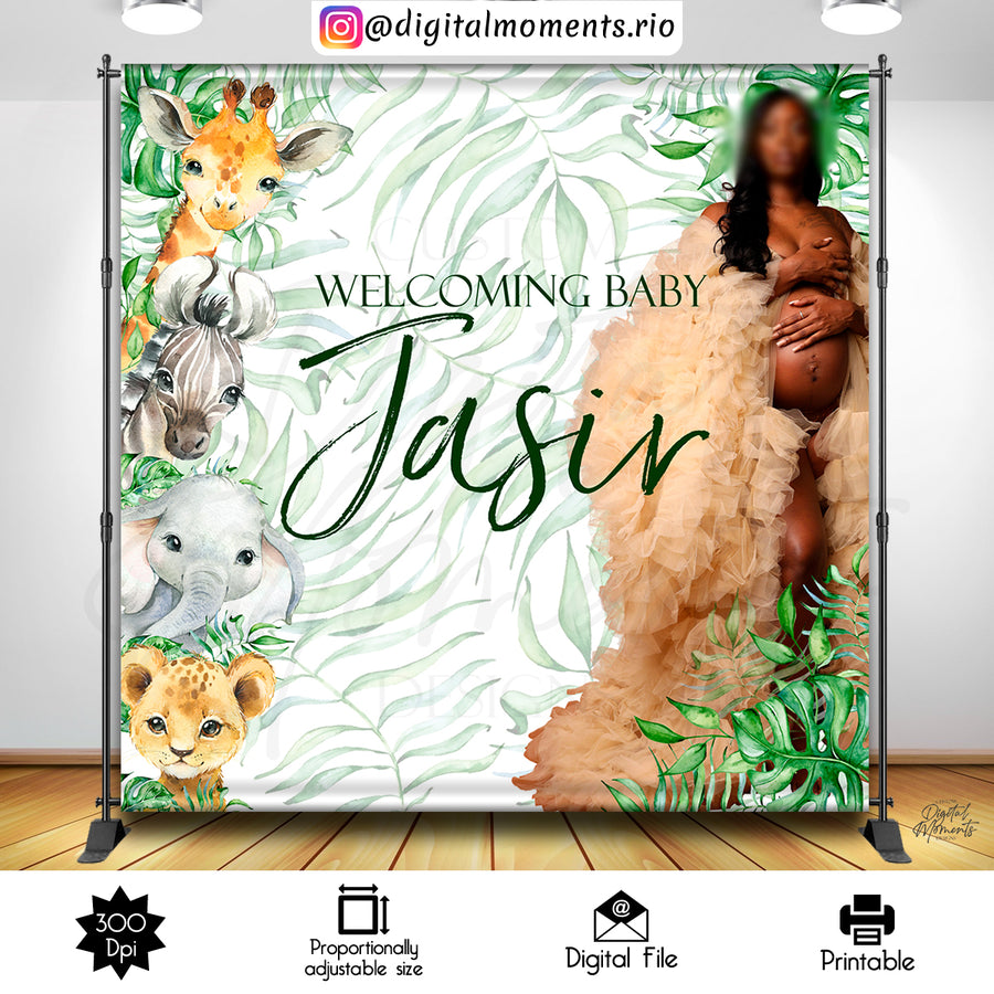 Baby Animals Safari 8x8 Custom Backdrop with 1 picture, Digital file only | Custom Digital Download for Kids Party or Event