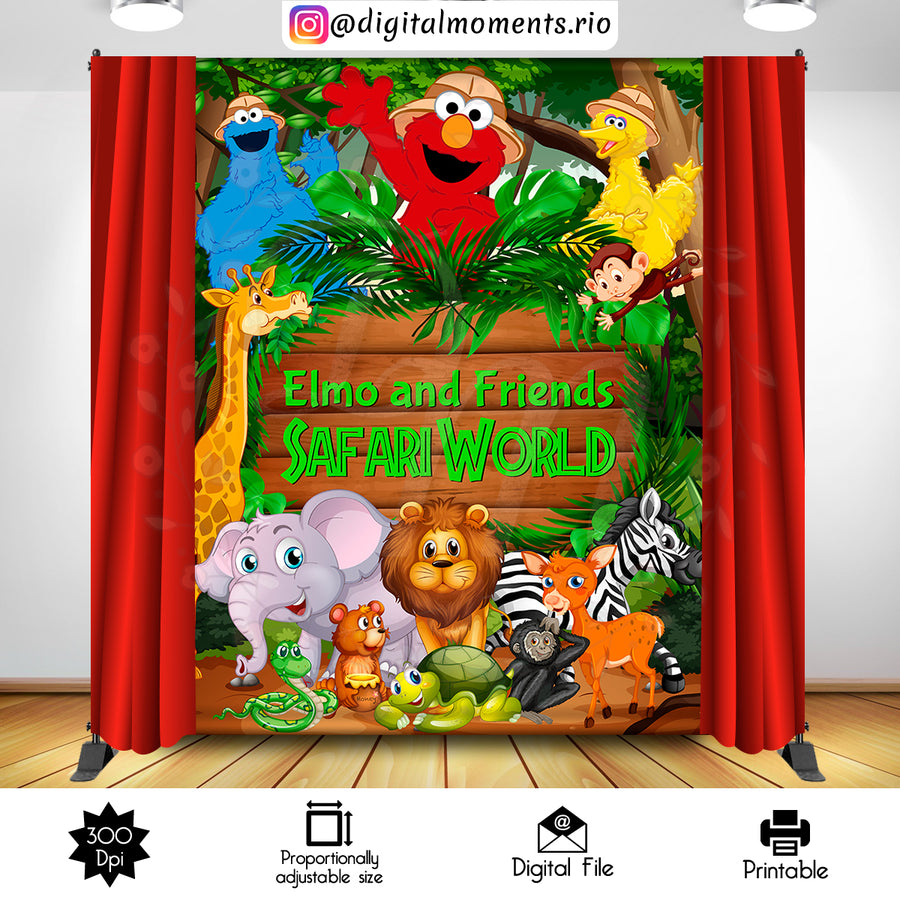 Elmo Safari 6x8 Custom Backdrop, Digital file only | Custom Digital Download for Kids Party or Event