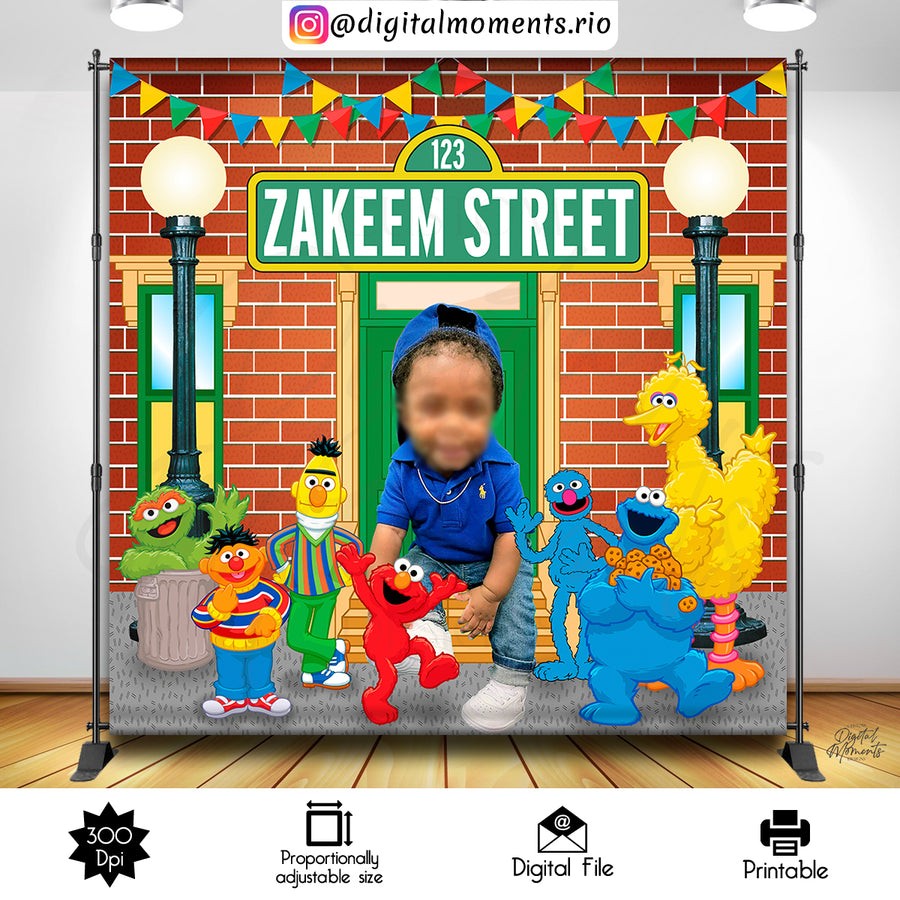 Sesame Street 8x8 Custom Backdrop with 1 picture, Digital file only | Custom Digital Download for Kids Party or Event