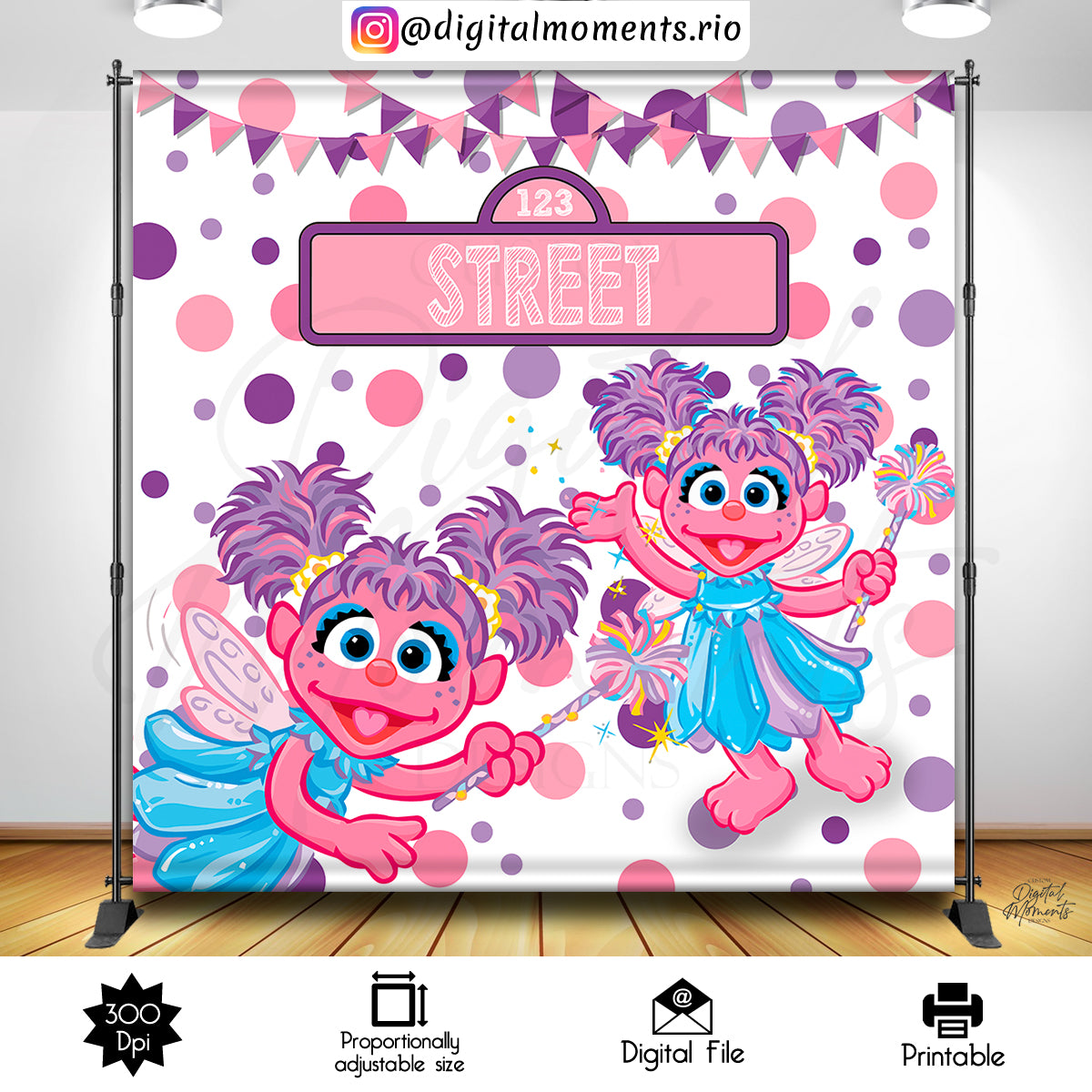 Abby Cadabby custom backdrop, pink dots