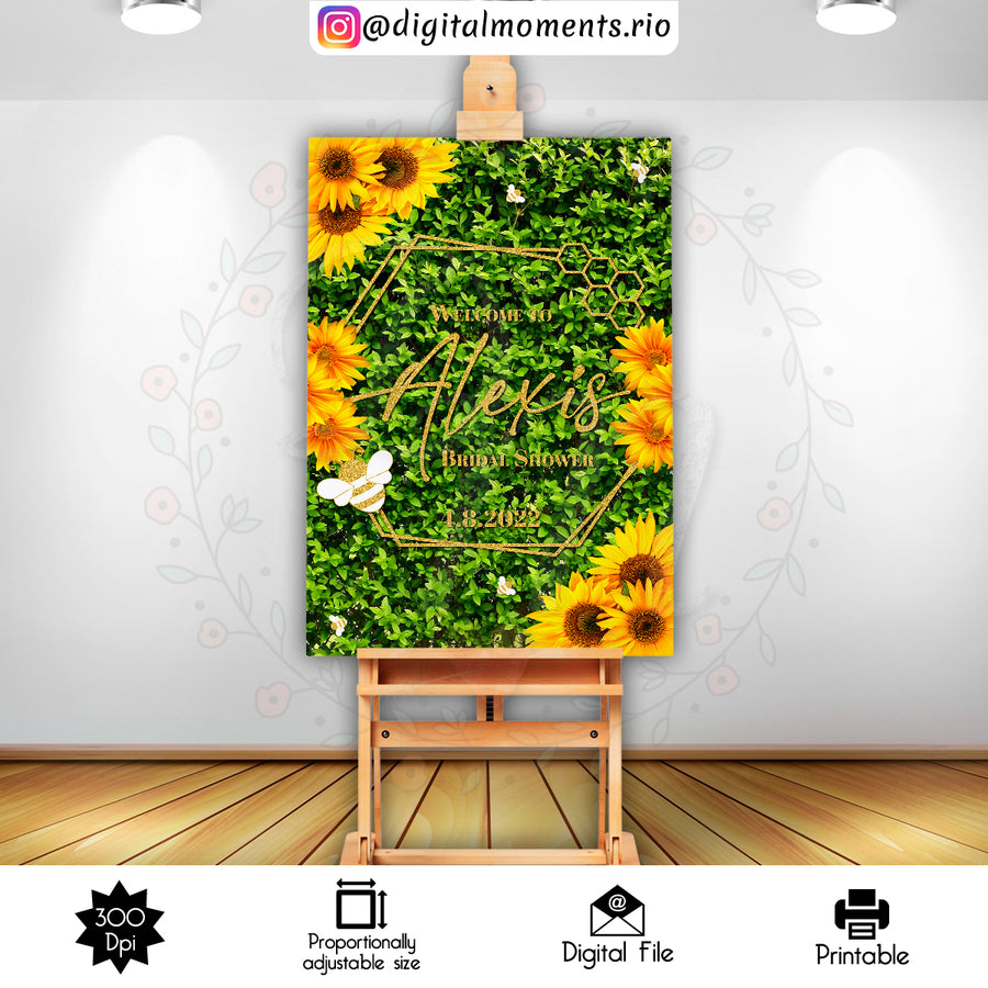 Sunflower and Bee 24x36 custom sign, Digital file only | Custom Digital Download for Kids Party or Event