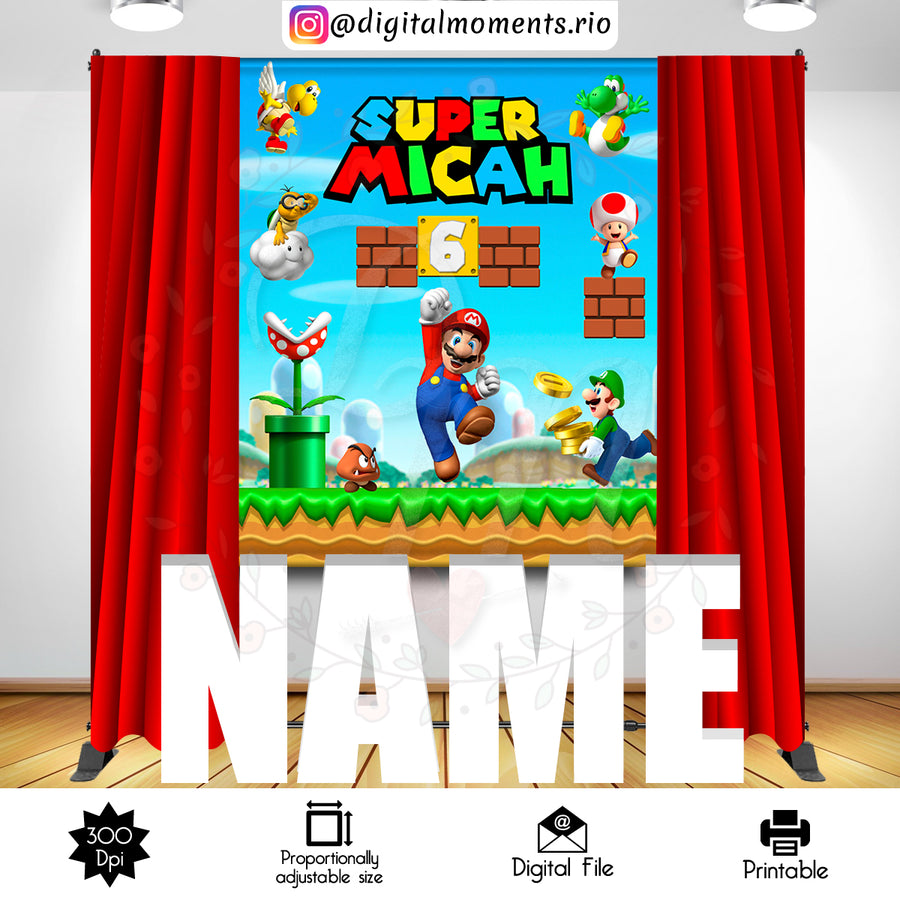 Super Mario 5x6 Custom Backdrop, Digital file only | Custom Digital Download for Kids Party or Event