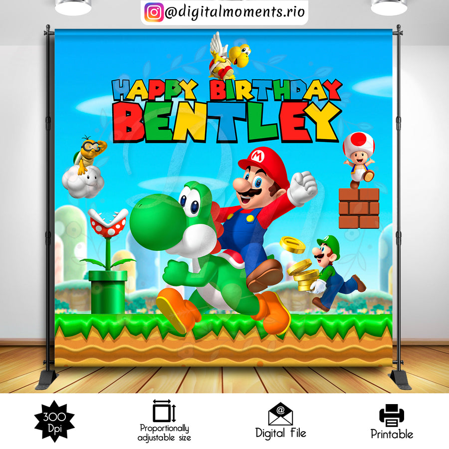 Super Mario 8x8 Custom Backdrop, Digital file only | Custom Digital Download for Kids Party or Event