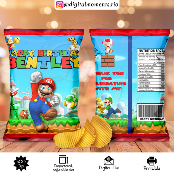 Super Mario Custom Chip Bag, Digital file only | Custom Digital Download for Kids Party or Event