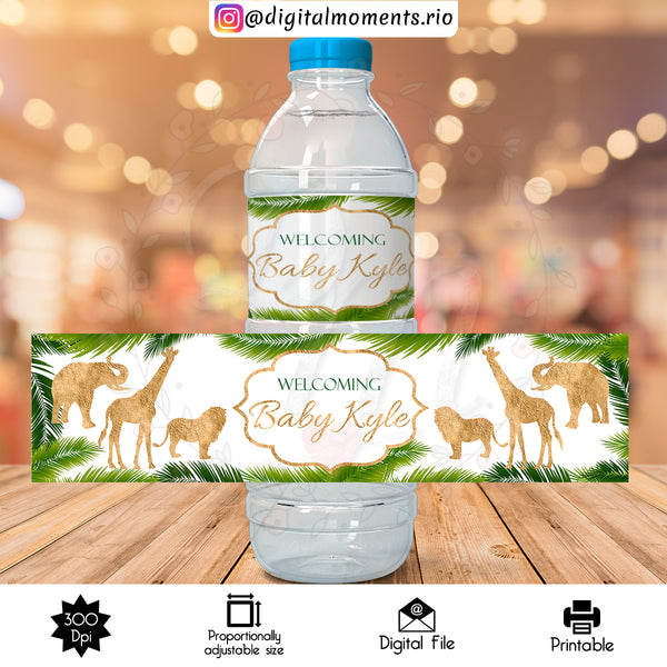 Safari Custom Water Bottle Label, Digital file only | Custom Digital Download for Kids Party or Event
