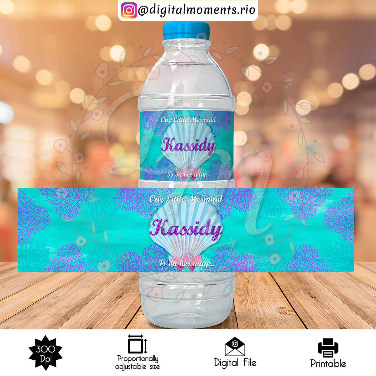 Little Mermaid Custom Water Bottle Label, Digital file only