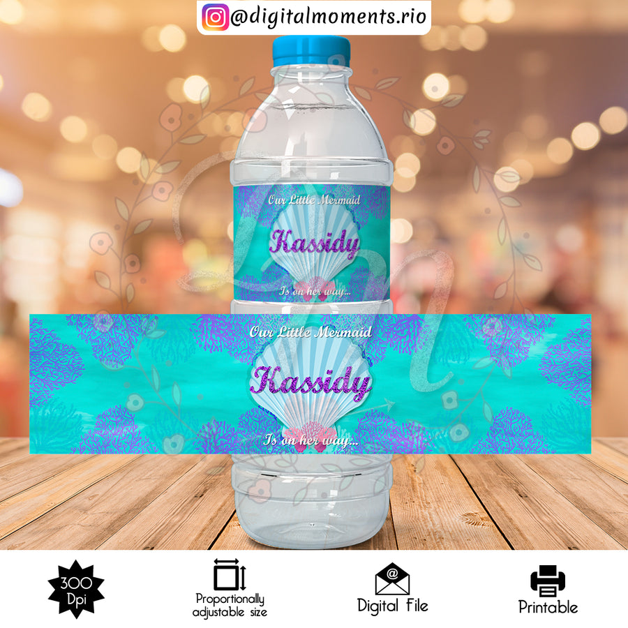 Little Mermaid Custom Water Bottle Label, Digital file only | Custom Digital Download for Kids Party or Event