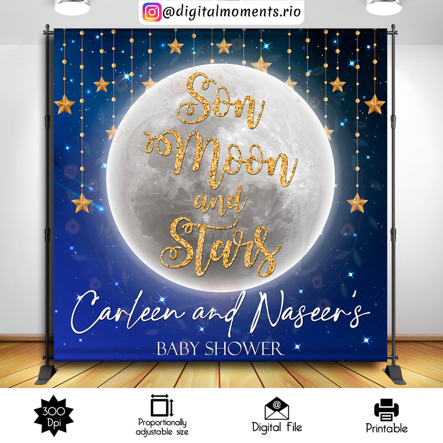Son, Moon and Stars 8x8 Custom Backdrop, Digital file only | Custom Digital Download for Kids Party or Event