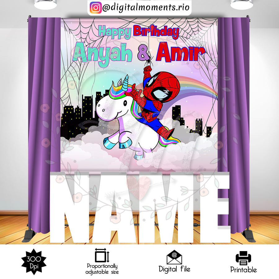 Spider-Man Unicorn 6x6 Custom Backdrop, Digital file only | Custom Digital Download for Kids Party or Event