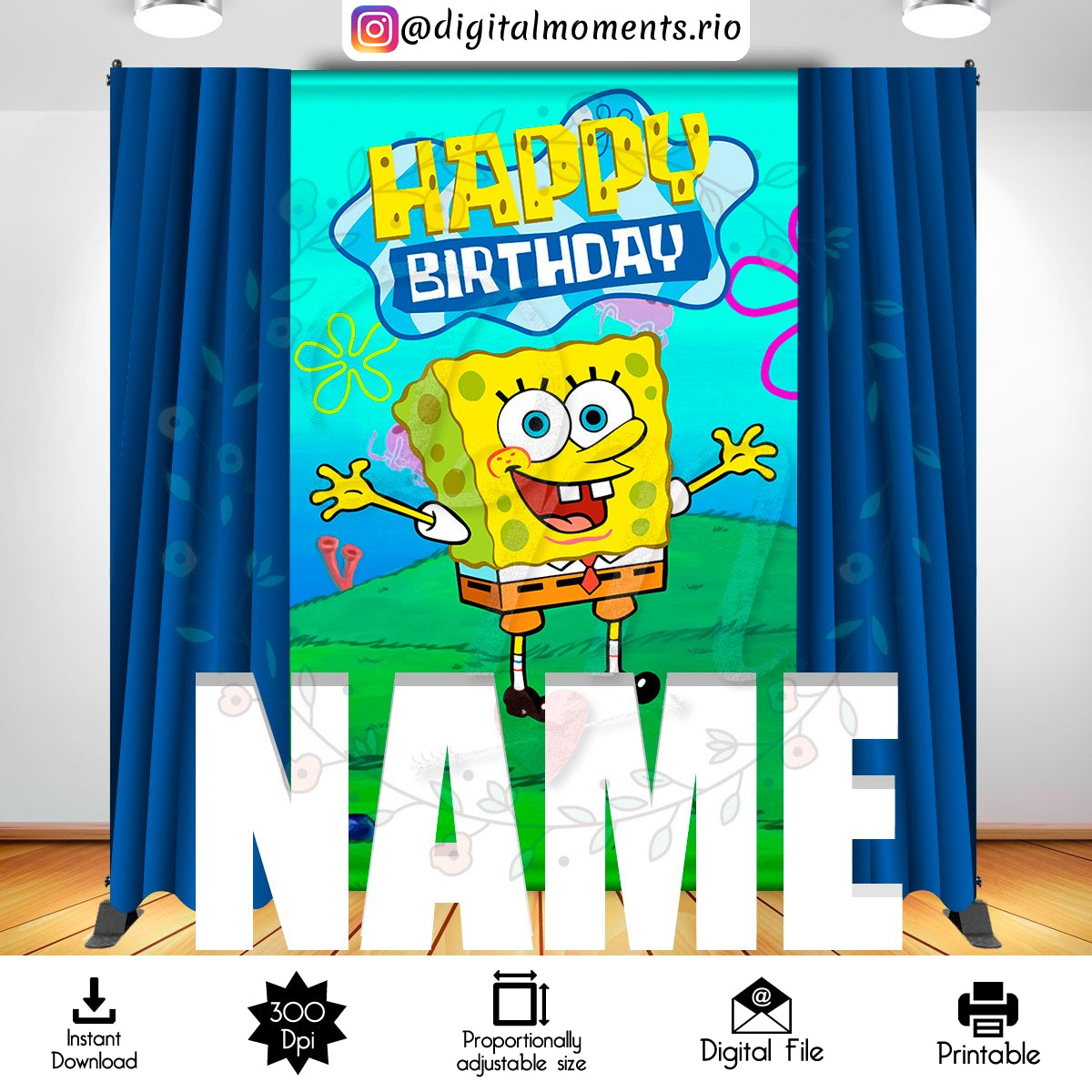 Diseño de fondo digital Bob Esponja 5x8, descarga instantánea