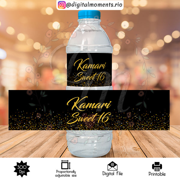 Black and Gold Custom Water Bottle Label, Custom Digital File | Digital Download for Events for Events. and, arts, black, bottle, celebratio…