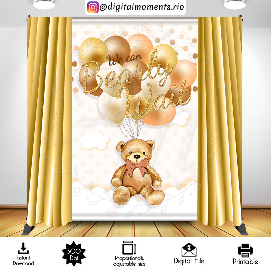 Tan Teddy Bear 5x8 Digital Backdrop Design, Instant Download | Custom Digital Download for Kids Party or Event