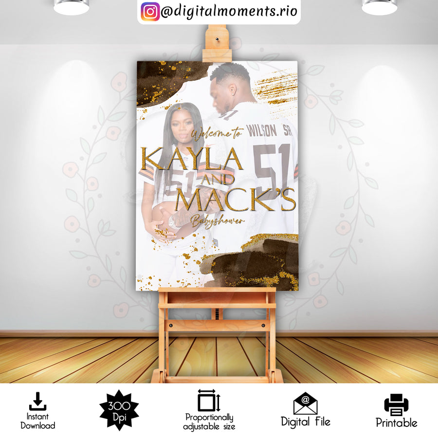 Brown and Gold 2x3 Custom sign with 1 picture, Digital file only | Custom Digital Download for Kids Party or Event