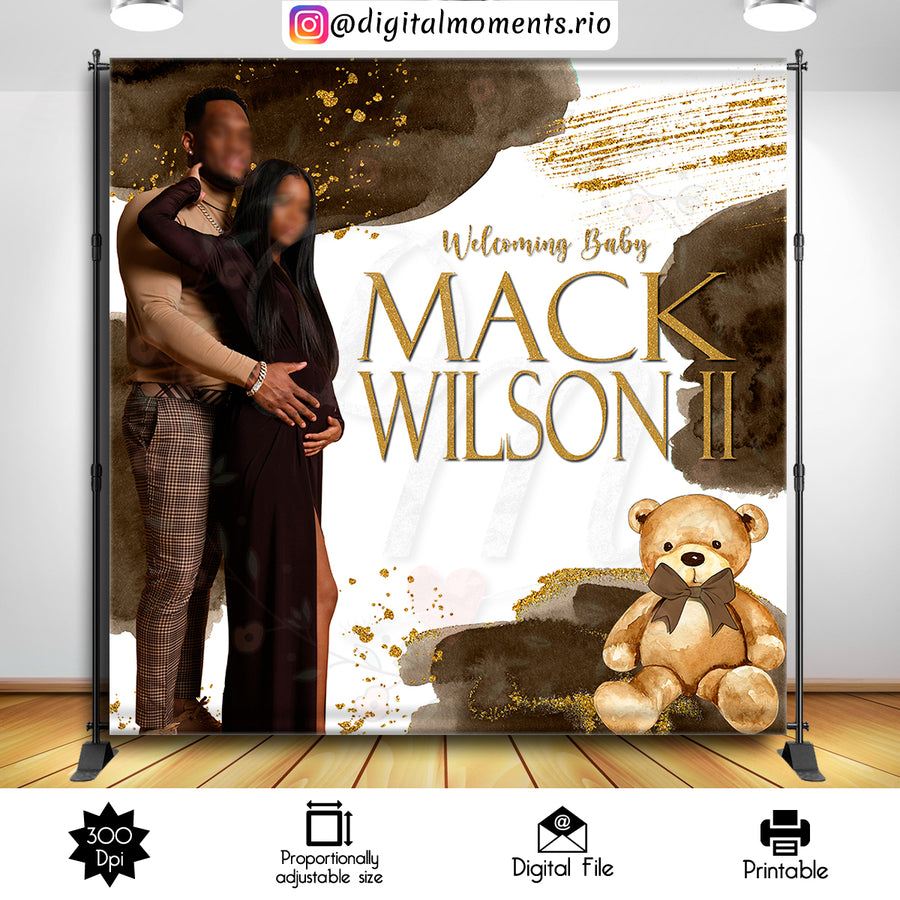 Brown and Gold 8x8 Custom Backdrop with picture, Digital file only | Custom Digital Download for Kids Party or Event