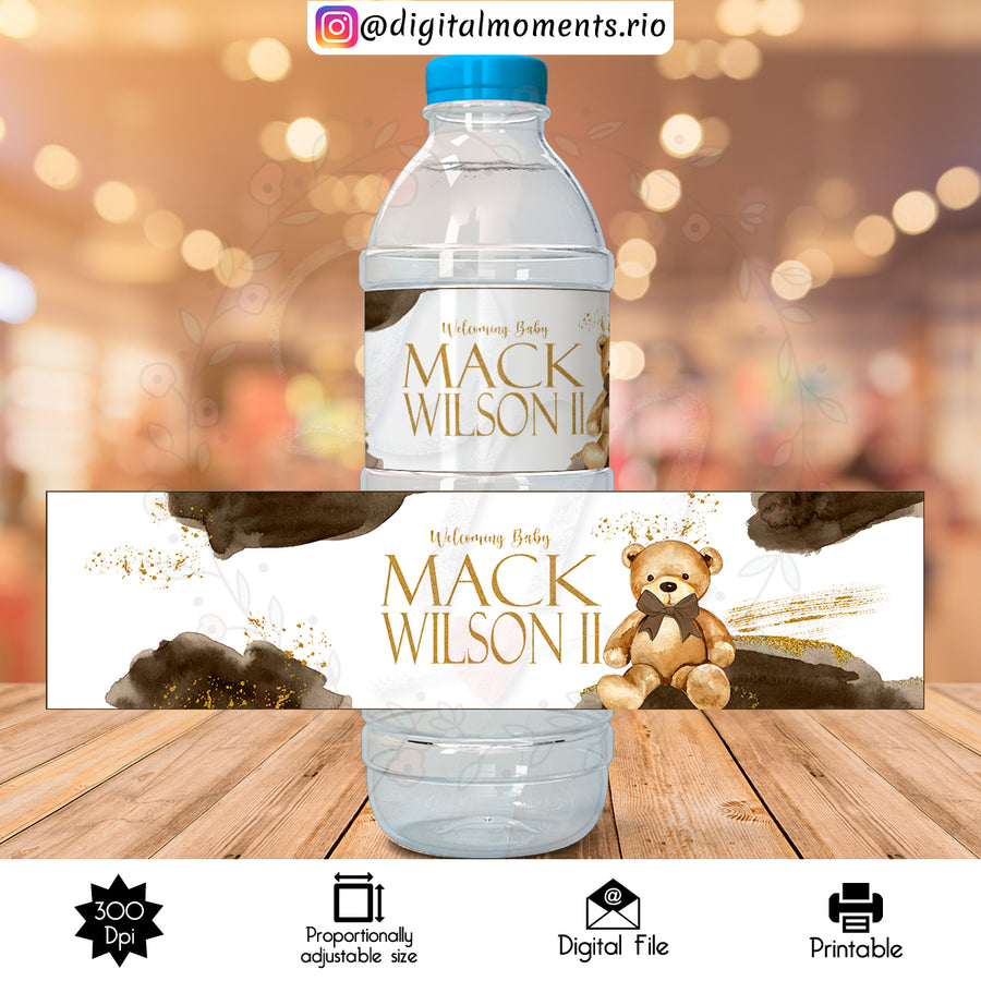 Teddy Bear Custom Water Bottle Label, Digital file only | Custom Digital Download for Kids Party or Event